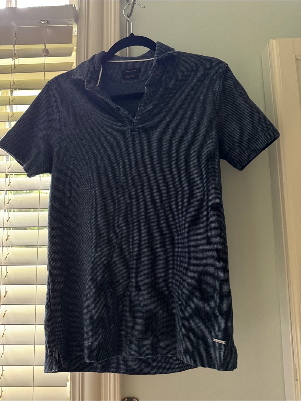 Massimo Dutti Dark Navy Textured Short-Sleeve Polo size M